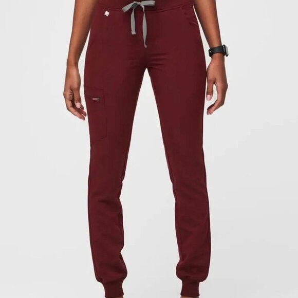 Figs Pants - FIGS: Burgundy Zamora Pants with Drawstring XLP